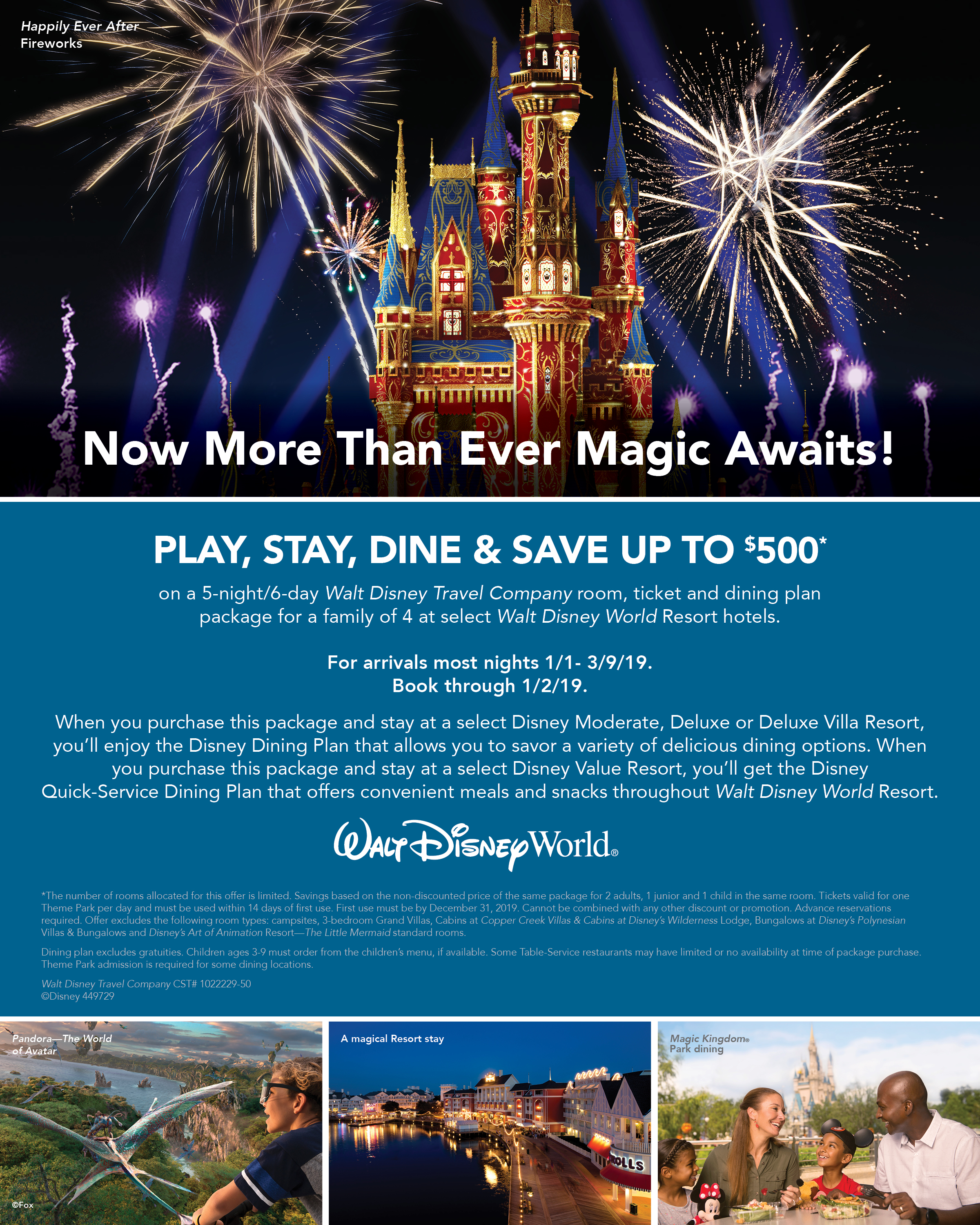 Now more magic than ever awaits! Play, Stay, Dine and Save - Janurary - March 2019
