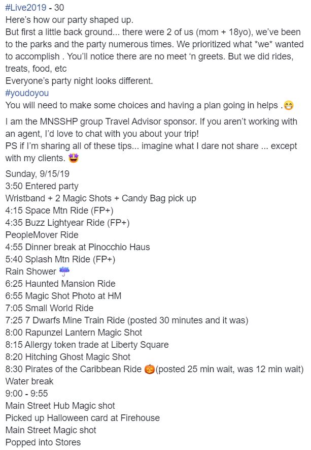 Sample Mickey's Not So Scary Halloween Party Itinerary