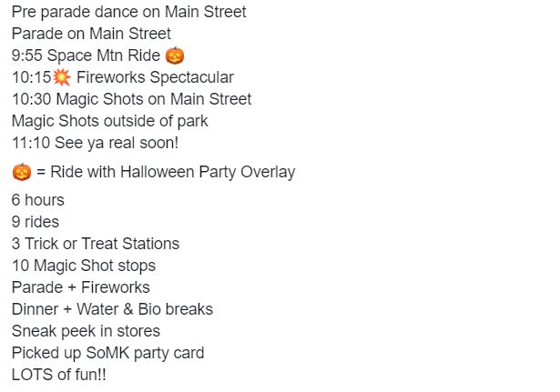 Sample Mickey's Not So Scary Halloween Party Itinerary - part 2