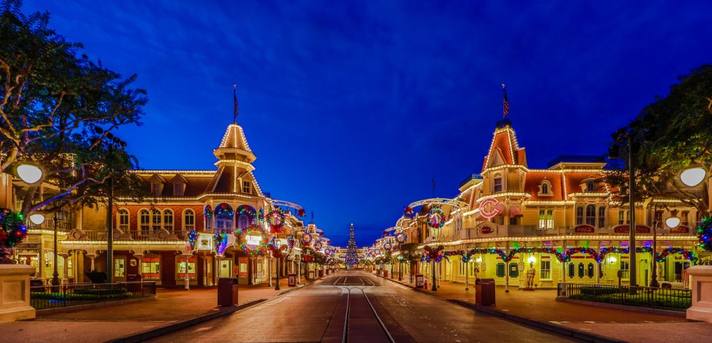 The streets of Walt Disney World at Christmas time