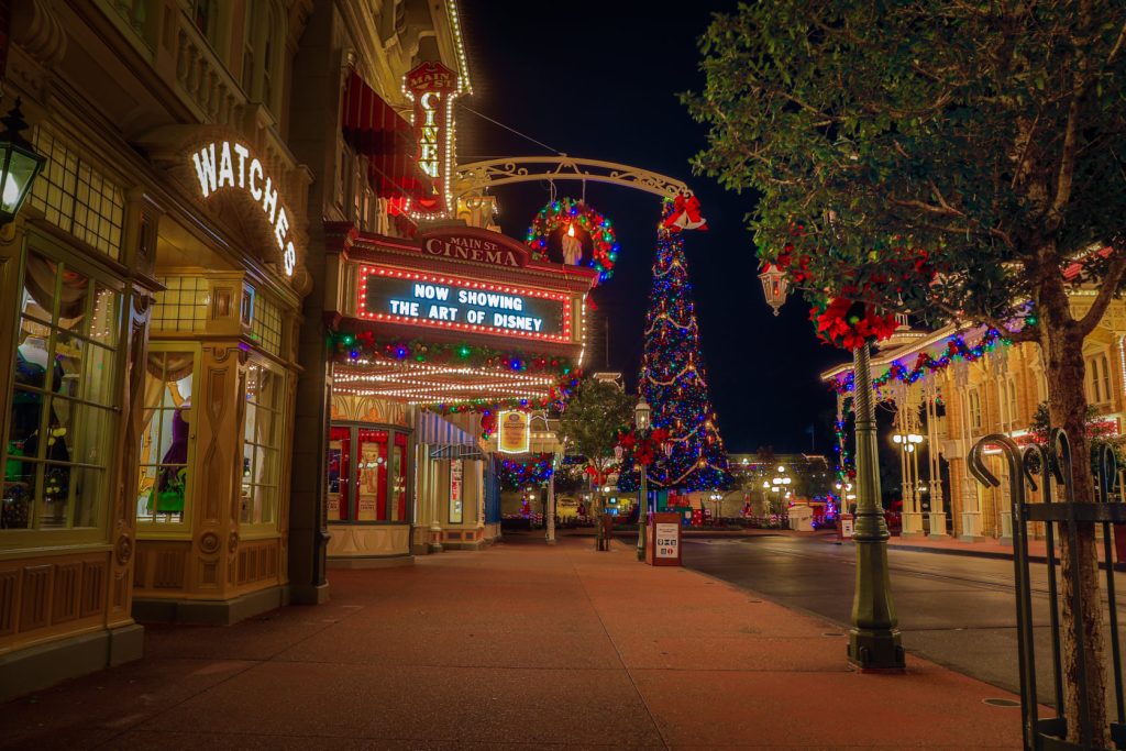 The streets of Walt Disney World at Christmas time